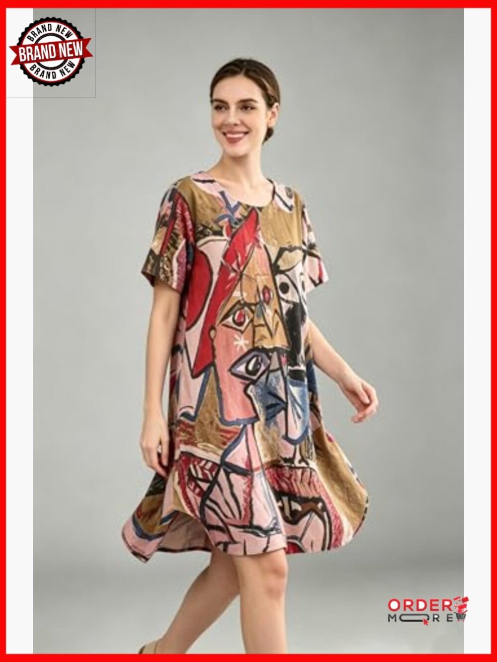 Casual Midi T-Shirt Dress with Pockets Short Sleeve Loose Fit - Picture 3 of 7